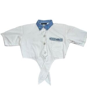 Vintage Southwestern Crop Top Pearl Button Collared Tie Waist Size Small